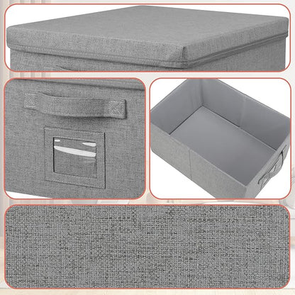 Graciadeco 22.8qt Closet Storage Boxes with Lids Gray Folding Keepsake Storage Bins Stackable Flat Lidded Carboard Storage Contaner for Clothes Barbie Shoes, 2 Pack