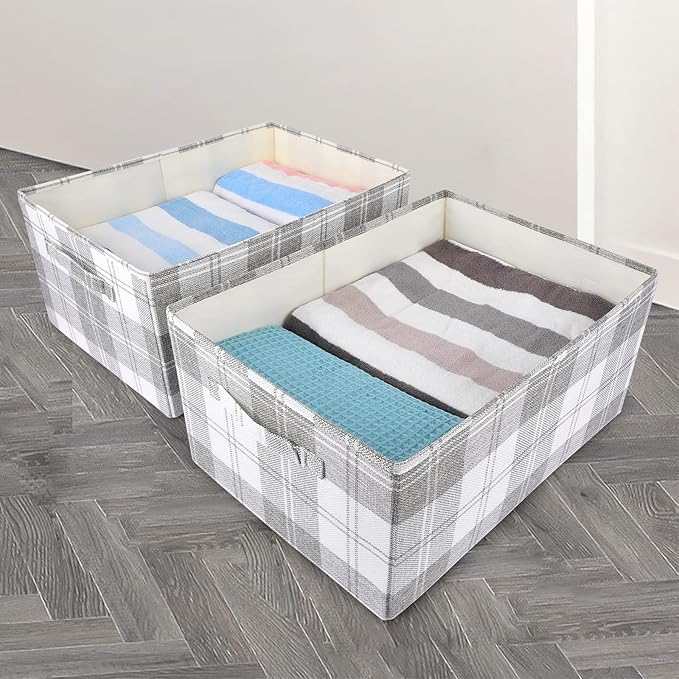 ANMINY 2 Pack Large Closet Storage Baskets for Shelves, 18 x 12 Inch Collapsible Fabric Storage Bins Washable Cloth Closet Organizing Bins Decorative Storage Baskets with Handles, Light Gray