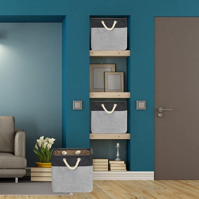 Simple Houseware 13" x 13" Large Fabric Storage Cubes for Closet and Cube Organizer, 3 Pack, Dark Gray
