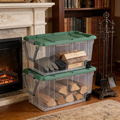 160 Quart Durable Clear Storage Container with Latch Lid and Pull Handle, Light Green, 2 Pack