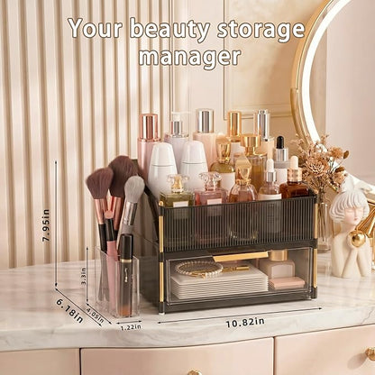 Large Capacity Makeup Organizer Countertop with Brush Holder, Vanity Skincare Perfume Storage Box for Bathroom, Mother's Day Birthday Anniversary Teen Girl Gifts for Women Mom
