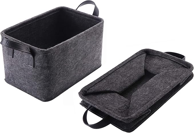 Collapsible Storage Basket with Carry Handles Felt Fabric Storage Bin Durable Organizer for Gift Toys Shoes Clothes Towels Nursery Home Laundry Office Decorative Organizing Box(Dark grey)