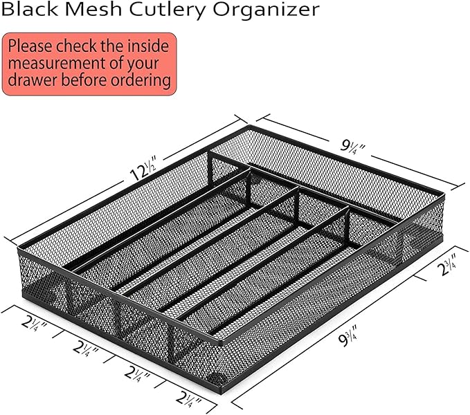 COSWE Silverware Tray for Drawer, Silverware Organizer, Metal Drawer Organizer Kitchen Utensils with Foam Feet Multi Compartments Cutlery Organizer in Drawer (BLACK)