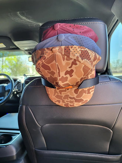 CabCap Headrest Hat Holder for Trucks and Cars — Patent Pending — Universal Baseball Cap Rack, Mounts Behind Seat Headrest, Holds Up to 5 Hats, No Tools Required, Made in USA