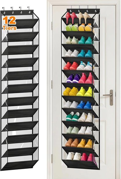 MISSLO 36 Pairs Clear Over the Door Shoe Organizer Closet Hanging Shoe Rack for Door with Large Deep Pockets Shoes Hanger Holder for Sneakers, Boots, Heels Storage (Black)