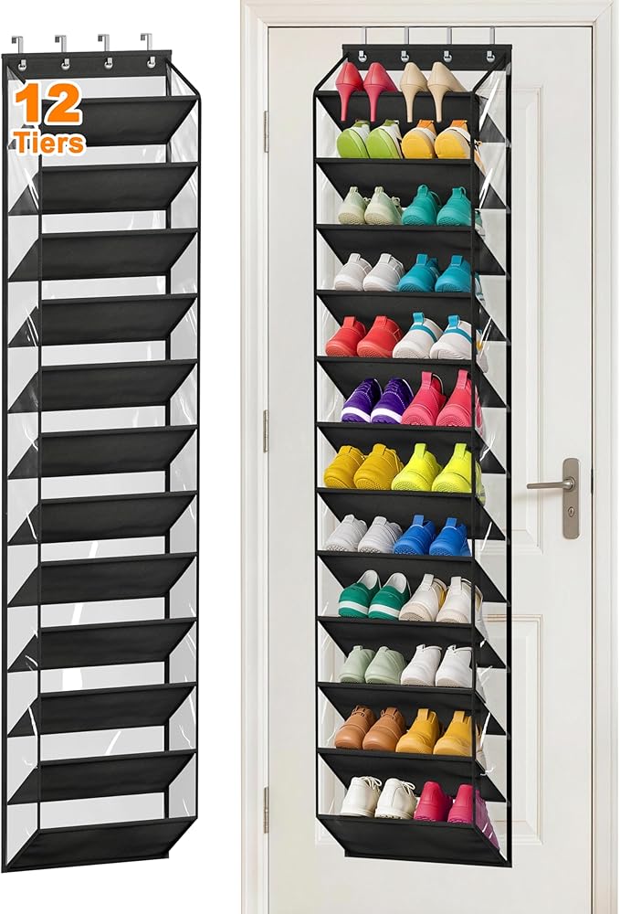 MISSLO 35 Large Pockets Over The Door Shoe Organizer and 36 Pairs Clear Over the Door Shoe Organizer