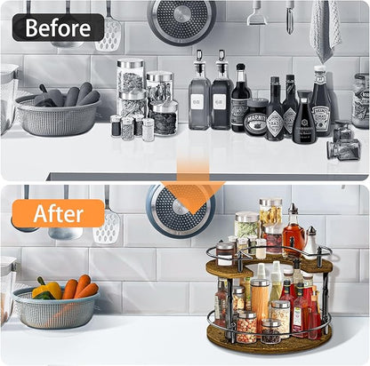 2 Tier Lazy Susan Organizer Turntable for Cabinet U-Shape Spinning Makeup Organizer 11.8" Rotating Spice Rack Height Adjustable, Pantry, Kitchen Countertop, Party, Bedroom