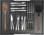 Bamboo Kitchen Drawer Organizer, Expandable Silverware Organizer with Removable Knife Block, 6-8 Slots- Utensil Holder & Cutlery Tray Drawer Dividers, 2.36" Deep for Extra Capacity, Black