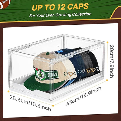 Vtopmart 2 Pack Hat Organizer for Baseball Caps, Clear Hats Holder Box with Drawer, Large Cap Storage with Sliding Tray, Stackable Rack Display Case with Magnetic Door, Each Holds 12 Hats
