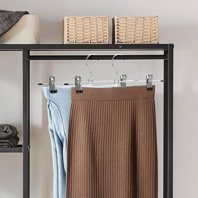 GUANJUNE Pants & Skirt Hangers with Adjustable Non-Slip Clips, Space Saving Metal Hangers for Coat, Garment, Jeans & Kids Adults (20 Pack)