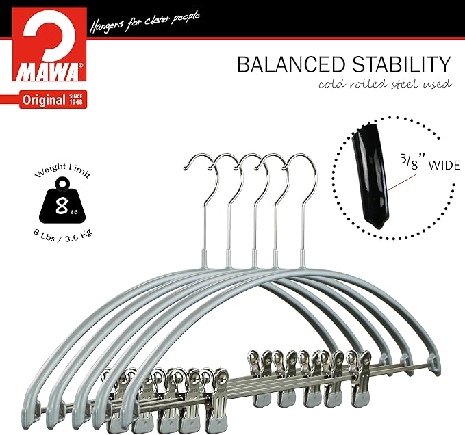 Mawa Narrow Petite Clothing Hangers, Steel Hanger with Non-Slip Coating, for Shirts, Dresses, Suits, Pants, Skirts, Camisoles, Jackets, 360-degree Rotatable Hook