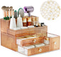 Youdepot Makeup Organizer Golden- Tempered Glass Vanity Organizer for Cosmetics, Skincare, Hair Tools, Brushes, Perfume - Multipurpose Bathroom Counter Skincare Organizer