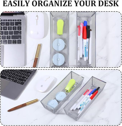 6 PCS Mesh Flatware Organizer, Silver Mesh Drawer Organizer for Kitchen, Metal Utensil Organizers for Flatware, Knives, Spoons,Cosmetic for Kitchen Utensil Tray (Silver, 9 x 3 x 2 inch)