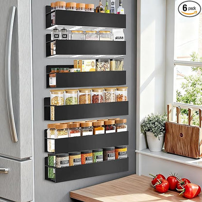SMRCAD Magnetic Spice Rack for Refrigerator, 6pack Magnetic Shelf for Fridge Space Saving Seasoning Organizer for Kitchen storage Any Metal Surface No Drilling Needed (6pack-Black)