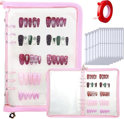 Press on nail storage Nail Storage Book - Portable Versatile Organizer for Press - On Nails, Jewelry and More with 90 Pcs Adhesive Double Sided Tape