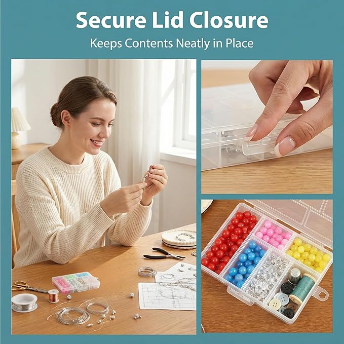 Small Bead Organizer Mini Box Plastic Divided Storage Container with 6 Compartments Craft Jewelry Boxes with Divider Travel Item Containers and Compartment Box for Beads and Accessories