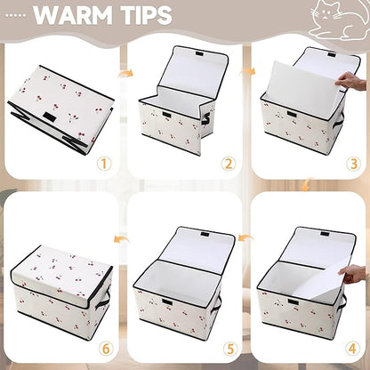 Stackable Clothes Storage Bins with Lids,Closet Organizers Fabric Cat Printing Box for Home and Office,Blanket Clothes Organizers,Under Bed Storage Containers 3 Pack.