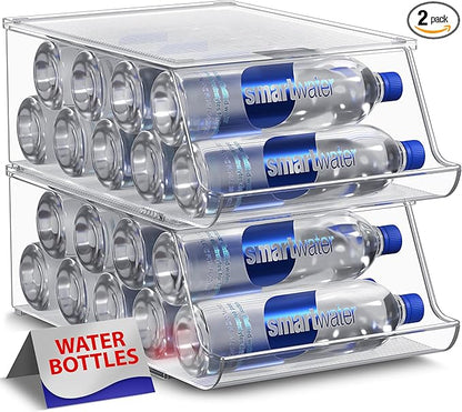 Sorbus Water Bottle Organizer for Fridge with Lid – Holds 9 Bottles – Stackable Drink Organizer for Refrigerator, Pantry, or Countertop – Clear BPA-Free Plastic Bottle Storage Holder