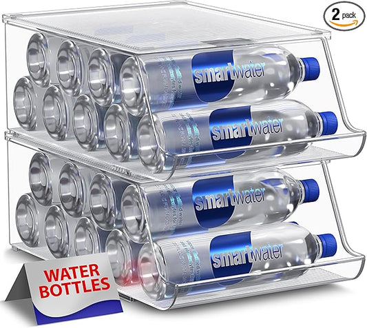 Sorbus Water Bottle Organizer for Fridge with Lid – Holds 9 Bottles – Stackable Drink Organizer for Refrigerator, Pantry, or Countertop – Clear BPA-Free Plastic Bottle Storage Holder