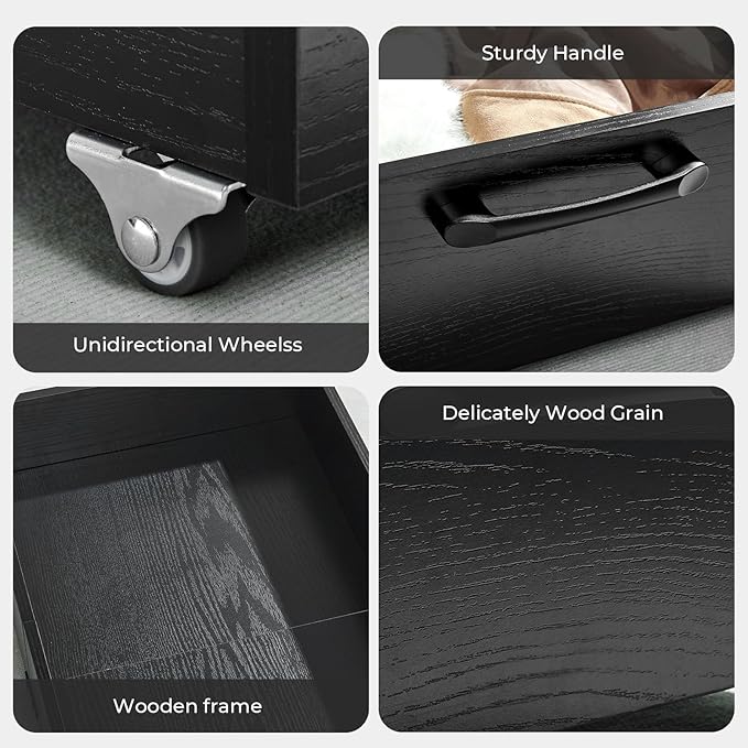 TIOPGHAD Under Bed Storage with Wheels, 2-Pack Under Bed Shoe Storage Organizer Drawer, Composite Wood Organizer for Shoes Clothes Containers in Bedroom for Clothes,Shoes(Black)