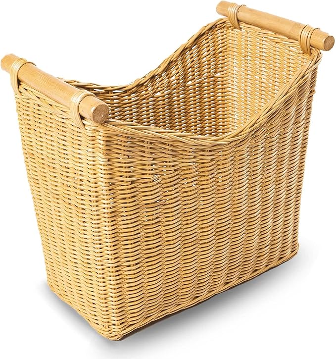 The Basket Lady Narrow Wicker Magazine Basket, Large, 14 in L x 7.5 in W x 12 in H, Sandstone