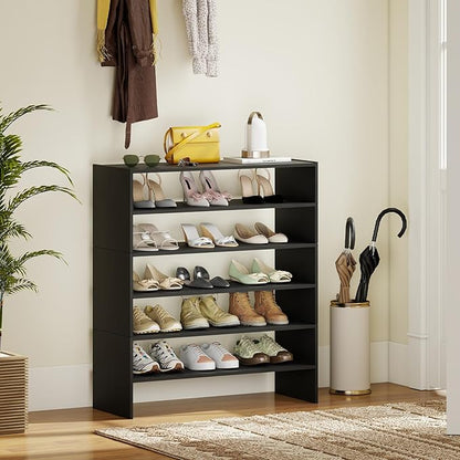 Giantex 3-in-1 Vertical Shoe Rack, 6-Tier Free Standing Shoe Storage Organizer w/Stackable Design for 18 Pairs, 31 Inch Wide Wood Shoe Shelf for Closet, Entryway, Living Room, Office, Black