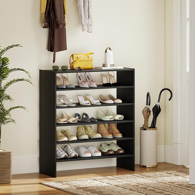 Giantex 3-in-1 Vertical Shoe Rack, 6-Tier Free Standing Shoe Storage Organizer w/Stackable Design for 18 Pairs, 31 Inch Wide Wood Shoe Shelf for Closet, Entryway, Living Room, Office (2, Black)