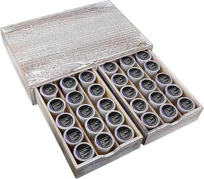 HTB K Cup Holder Compatible with K Cups, Coffee Pod Holder Holds Up 30 Cups, K Cup Organizer Storage Drawer Wood K Cup Drawer Vintage White