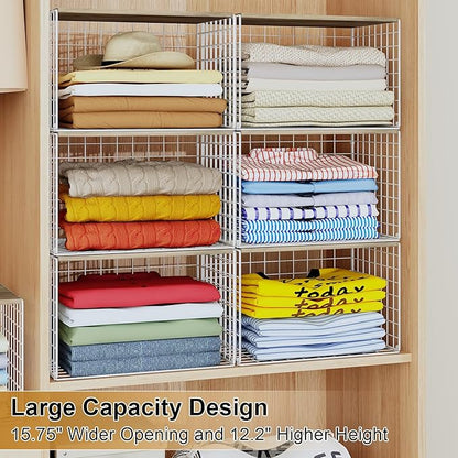 Closet Organizers And Storage Shelf, 3Pack Stackable Closet Storage Bin Basket For Clothes Sweaters With Top Board, Widened Opening, Heightened Height, Large Capacity Sturdy Clothing Storage Organizer