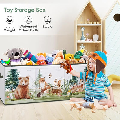 Large Toy Box Chest Organizer with Flip Lid for Kids, Collapsible Oxford Toy Storage Box with Handles for Boys Girls, Sturdy Waterproof Storage Organizer for Bedroom Playroom Nursery, 37.7×12.5×15.7''