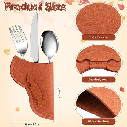 100 Pieces Cowboy Holster Silverware Holders Felt Brown Cutlery Vintage Utensil Pouch Bags Western Party Tableware Supplies Cutlery Sleeve, Brown