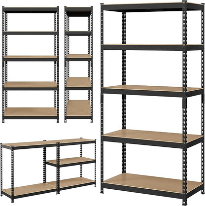 Topeakmart 2PCS 5-Tier Utility Shelves, Metal Storage Shelves Garage Shelving Unit Adjustable Garage Storage Shelves Storage Racks Heavy Duty Shed Shelving- Black, 35.5 x 17.5 x 72 Inch