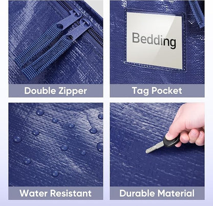 TICONN 6 Pack Extra Large Moving Bags Heavy Duty with Zippers & Carrying Handles, Durable Storage Bags Moving Boxes for Closet Organizers and Storage (6 Pack, Navy)