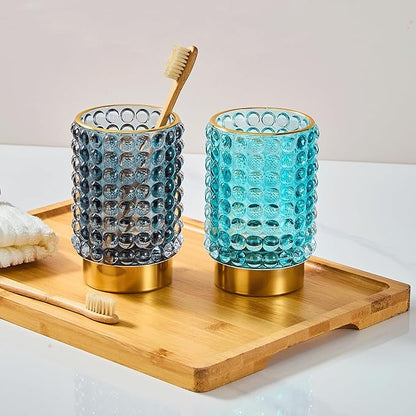 Makeup Brush Holder Organizer,Toothbrush Holders,Desk Pen Pencil Holder,Multifunctional Vintage Glass Brush Cup(A38-11-US/Dark Green/L)