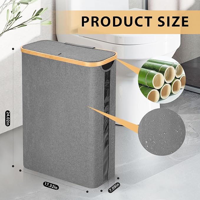 Odonata Large Toilet Paper Storage Basket with Lid, Slim Toilet Paper Organizer, Hold up to 20 Regular Rolls or 15 Mega Rolls. (Grey, 49L)