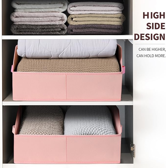 Homsorout Closet Baskets for Shelves Trapezoid - Decorative Storage Baskets with Handle, Closet Bins for Organization, Shelf Storage Bins for Clothes, Books, Home, Office, 10 Pack, Pink