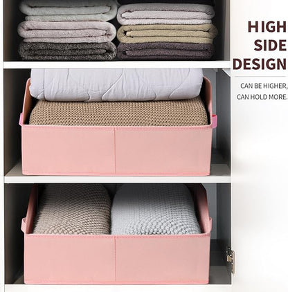 Homsorout Closet Baskets for Shelves Trapezoid - Decorative Storage Baskets with Handle, Closet Bins for Organization, Shelf Storage Bins for Clothes, Books, Home, Office, 8 Pack, Pink