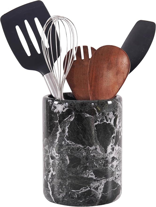 Radicaln Marble Utensil Holder 6.5" Inches Black Handmade Spatula Set for Kitchen Counter, Cooking Utensils Jar & Kitchen Essentials Organizer, Ideal Utensil Caddy & Spoons Holder