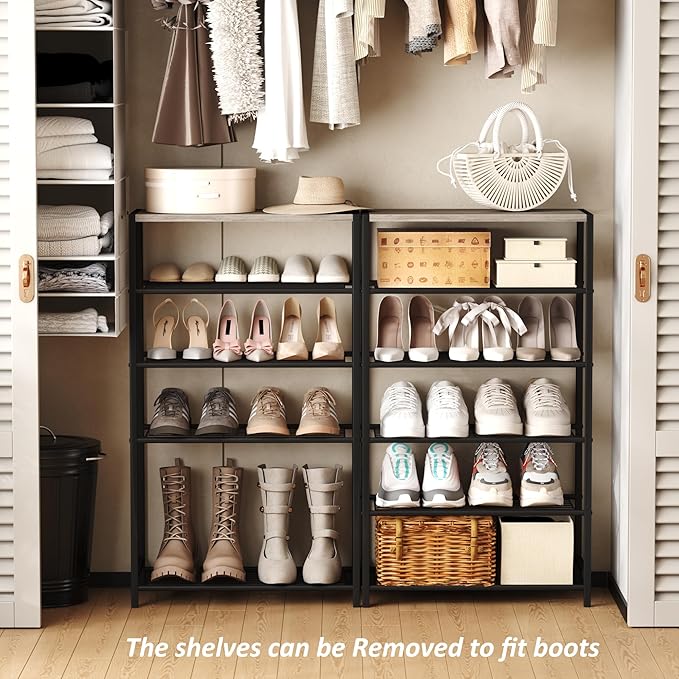 HOMEFORT 6 Tiers Shoe Rack Organizer,23" Shoe Storage Shelf for Closet, Shoe Rack for Entryway, Each Tier Fits 3 Pairs, Shoe Stand with Metal Shelves and MDF Top Board, Washed Gray