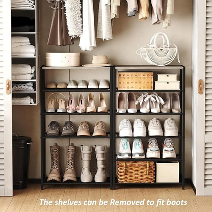 HOMEFORT 6 Tiers Shoe Rack Organizer,23" Shoe Storage Shelf for Closet, Shoe Rack for Entryway, Each Tier Fits 3 Pairs, Shoe Stand with Metal Shelves and MDF Top Board, Washed Gray