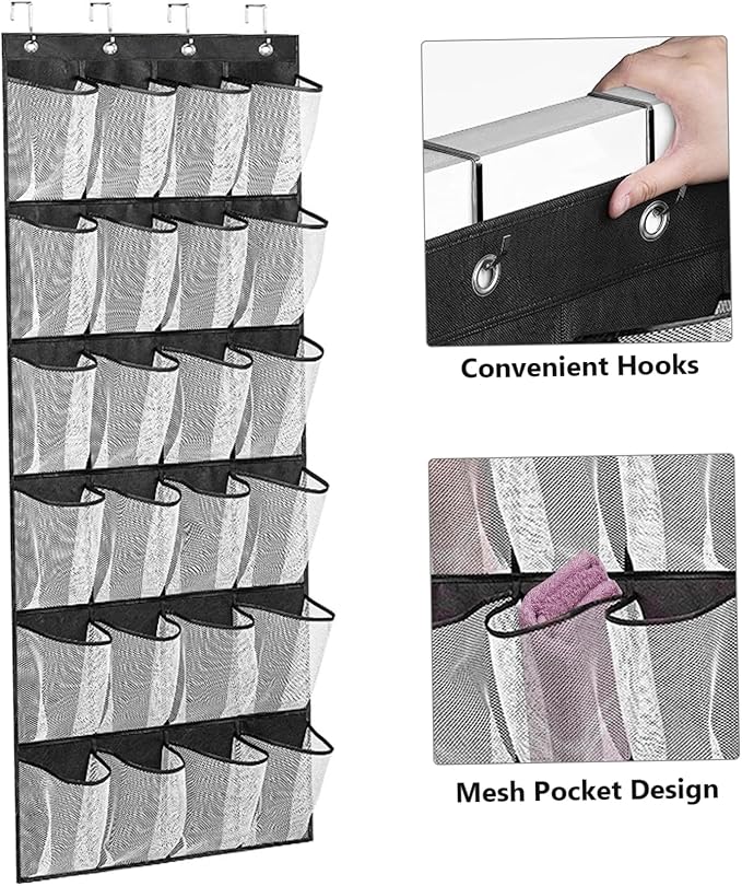 Over Door Shoe Storage 24 Mesh Pockets Over the Door Organiser for Shoes Multifunctional Hanging Shoe Rack Storage for Bedroom, Living Room, Bathroom, For Wardr