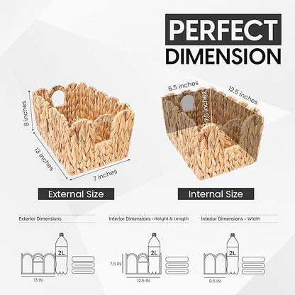 ByteX Scalloped Basket Set (2 Large Baskets) Water Hyacinth Wicker Storage Baskets for Nursery & Kids Books | Decorative Scalloped Edge Rattan Style Book Basket for Toys, Shelves & Decor