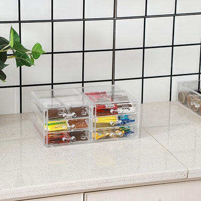 Cq acrylic 1 Pack Clear Stackable Storage Drawers for Vanity,Stackable 6 Drawers Desktop Organizer With Drawers,Cute Desk Storage for Office,Jewelry,Hair Clip,Beauty,Skincare and Make Up Organizers