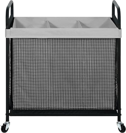 STO STO Laundry Hamper 3 Section, 120L Rolling Laundry Sorter Cart with Removable and Washable Liner Bag, Clothes Hamper with Wheels and Metal Handle for Laundry Room and Bedroom, Gray