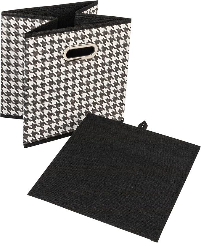 Household Essentials Foldable Fabric Storage Cubes 6-Pack – 11x11x11 Stackable Non-Woven Bins with Chipboard Sides & Grommet Handles – Closet, Shelf, Nursery, or Office Organizer – Houndstooth