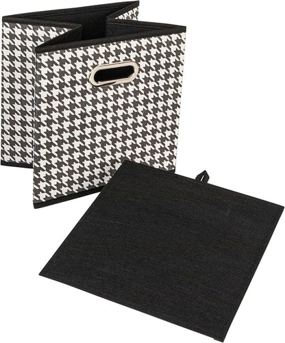 Household Essentials Foldable Fabric Storage Cubes 6-Pack – 11x11x11 Stackable Non-Woven Bins with Chipboard Sides & Grommet Handles – Closet, Shelf, Nursery, or Office Organizer – Houndstooth