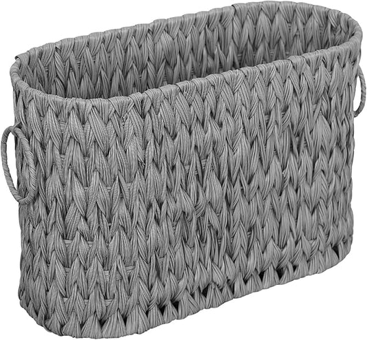 Coeusy Toilet Paper Storage,Narrow Toilet Paper Basket for Bathroom,Large Toilet Paper Organizer for 6 Mega Rolls,Waterproof Wicker Bathroom Storage Basket,Free Standing,Grey