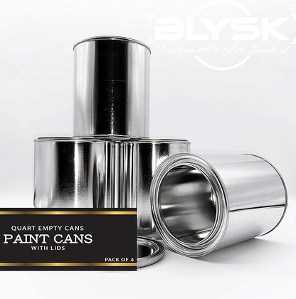Empty Paint Cans with Lids – Quart/32 oz Unlined Containers for Paint, Solvents, Crafts & DIY, Can opener, Marker and Labels included 4 Pack