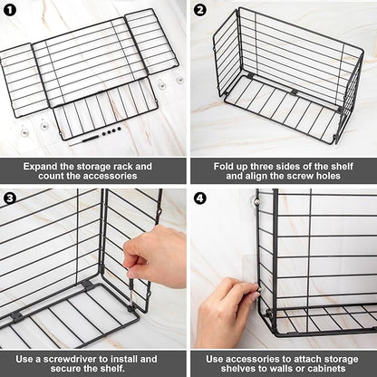 Lonian Wall Mounted Storage Basket, Black Metal Wire Kitchen Wrap Organizer Rack, Heavy Duty Hanging Basket for Cabinet Door, Pantry, Cutting Boards, Foil, and Cleaning Supplies