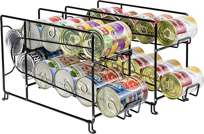 SUFAUY Beverage Can Dispneser Organizer, Stackable Shelves for Storage for Pantry, Black- 2 Pack